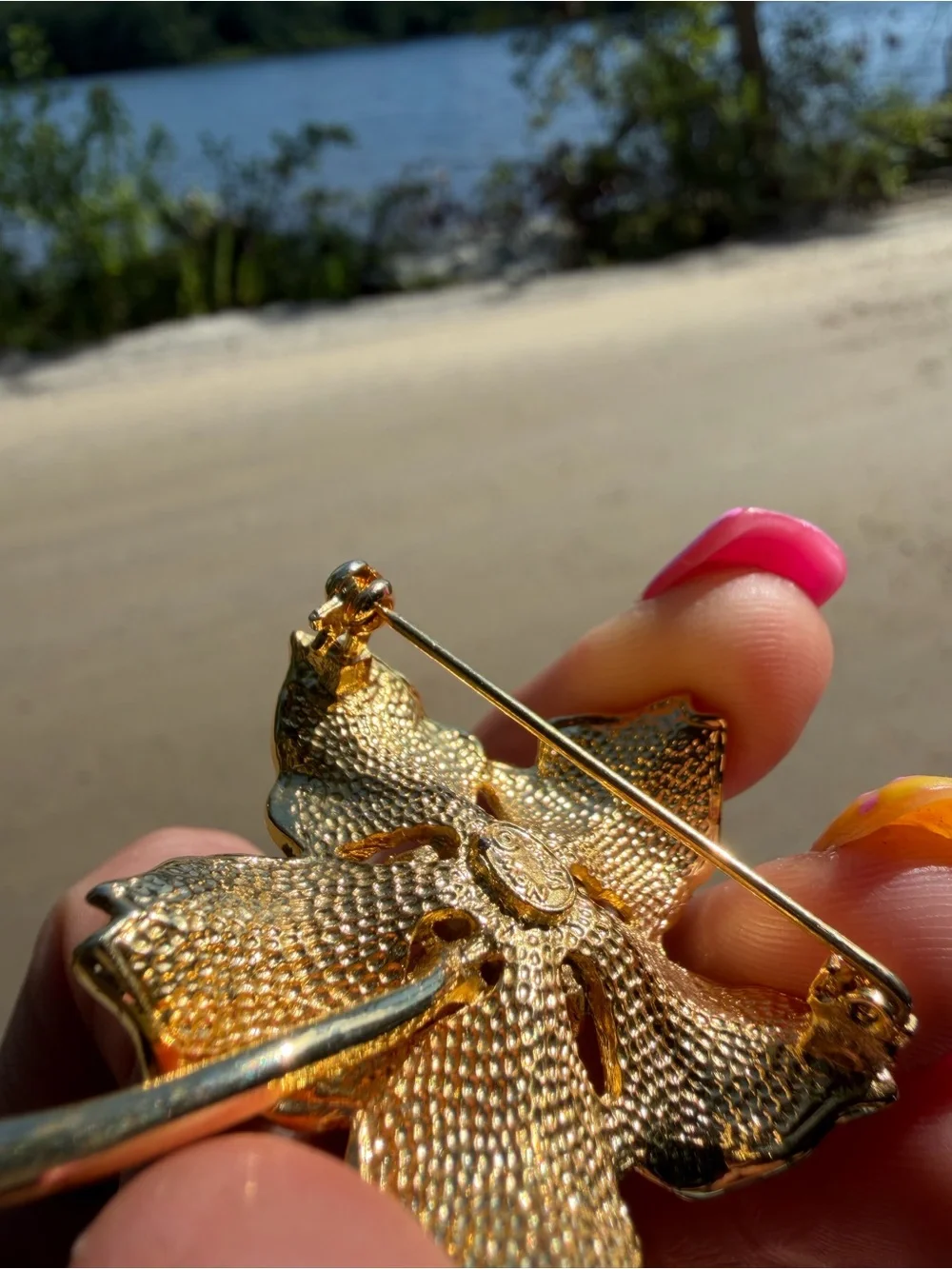 Gold Flower Brooch with Clear Crystal Center - New View